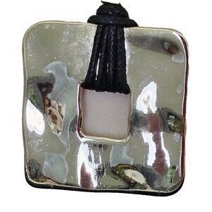 Chicos Square Pendant Necklace Gold Tone Modern Statement Cord Adjustable 16-20"